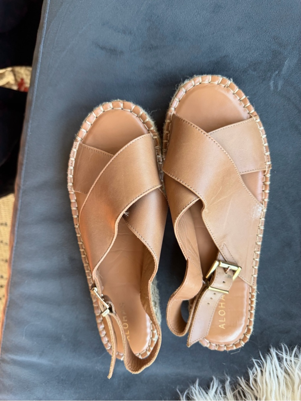 ALOHAS Cognac Leather Cross-Strap Slingback Sandals -  Like New in Box🌴